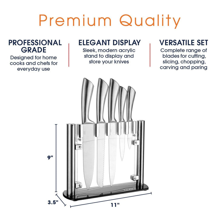 6pc Stainless Steel Kitchen Knife Set With Acrylic Stand 6 Piece - Diamond Home USA