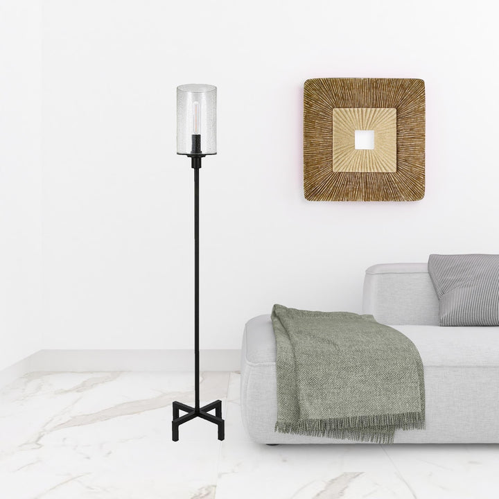 66" Black Floor Lamp with Clear Seeded Glass Drum Shade 13 Industrial - Diamond Home USA