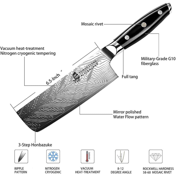 Ripple Knife W/ergonomic G10 Full Series6.5in Black High Carbon Stainless - Diamond Home USA
