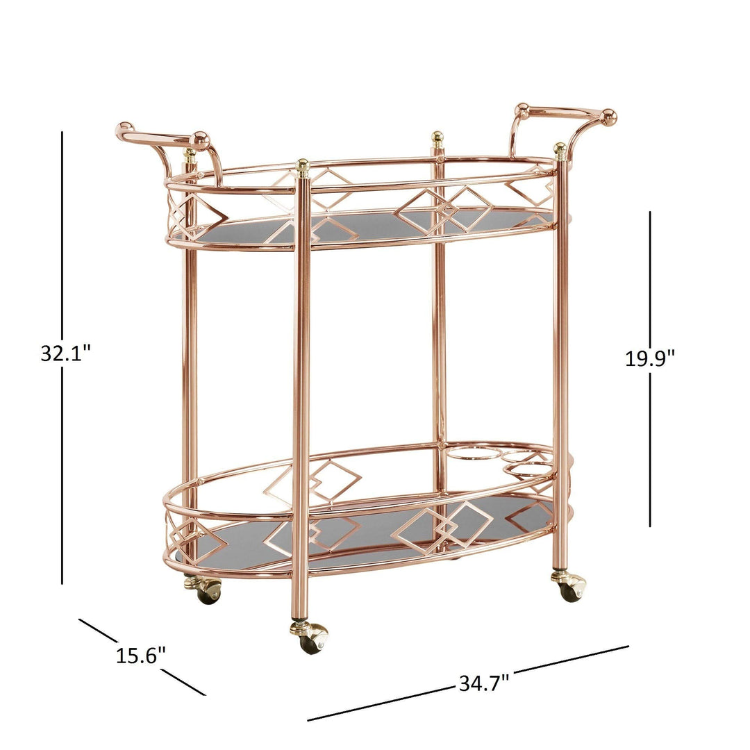 Inspire Q Metropolitan Rose Gold Metal Mobile Bar Cart with Black Glass Top Bold - Diamond Home USA