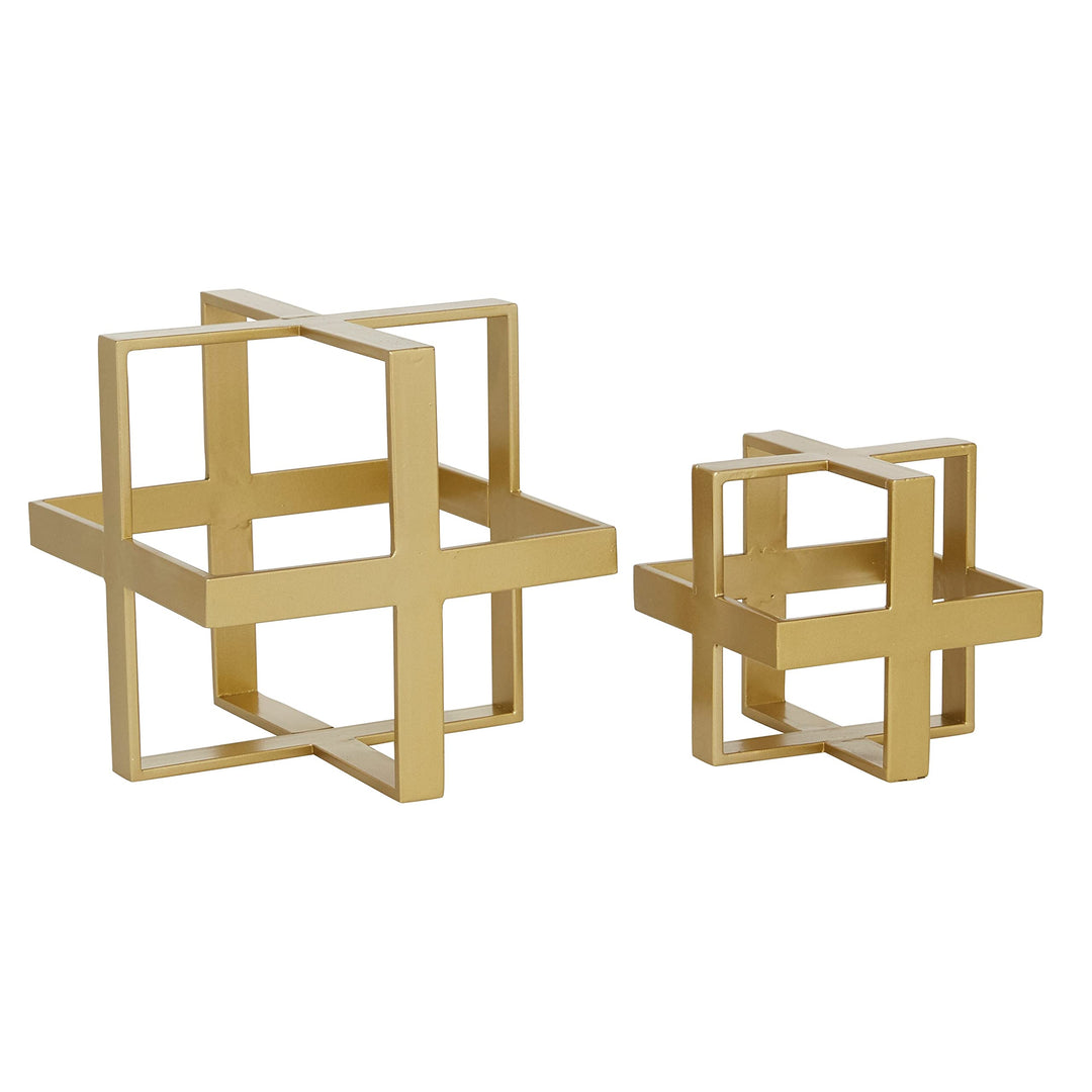 Gold Iron Glam Sculpture Geometric (Set of 2) 7 X Brass Finish - Diamond Home USA