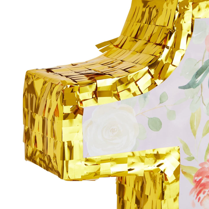 Small Floral Number 1 Pinata with Gold Foil + Pull Strings for Girls 1st - Diamond Home USA