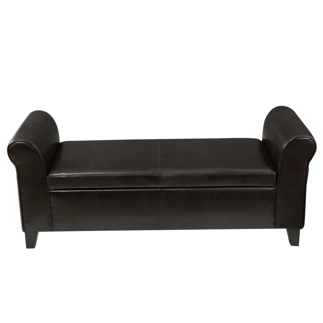 GDFStudio Brown Leather Armed Storage Ottoman Bench - Diamond Home USA