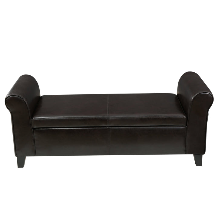GDFStudio Brown Leather Armed Storage Ottoman Bench - Diamond Home USA