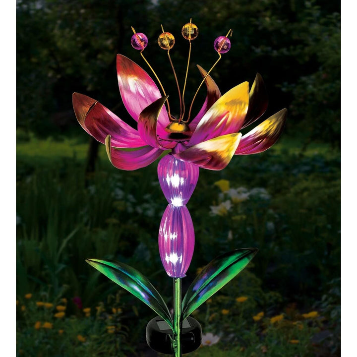 Flower Spinner Solar Stake Pink Metal - Diamond Home USA