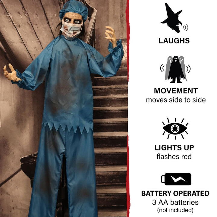 Haunted Hill Farm Life-Size Scary Doctor Halloween Animatronic with Touch - Diamond Home USA