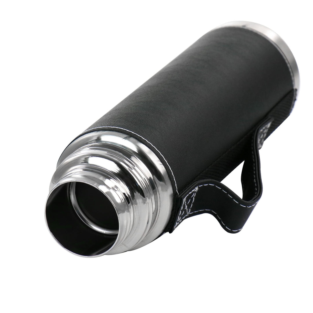 23oz Stainless Steel Thermal Travel Bottle in Leatherette Black 1 Piece - Diamond Home USA