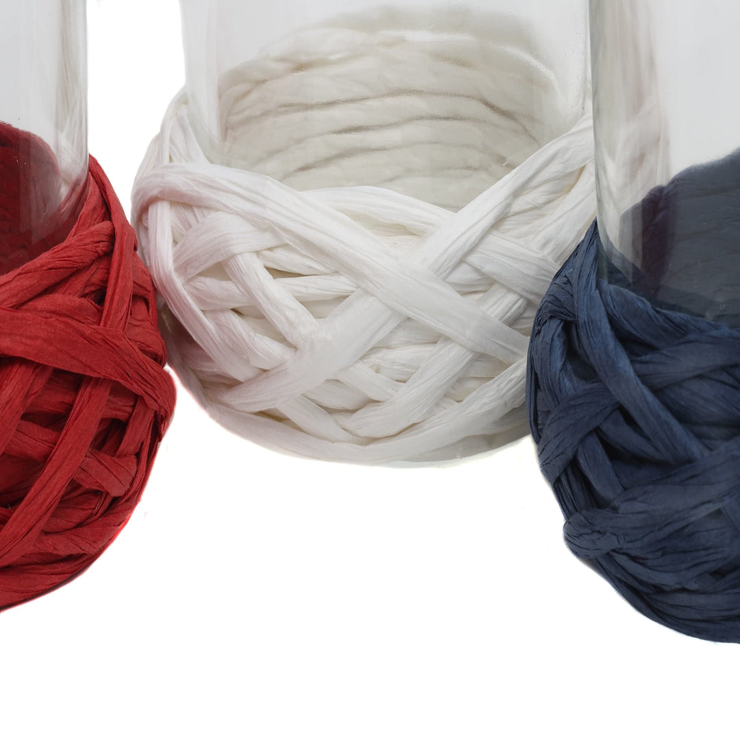 3.5" Red White Blue Candle Holder Set 3.5 in Traditional Glass Handmade - Diamond Home USA