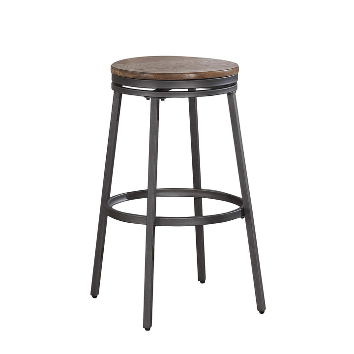 Backless Bar Stool Grey Industrial Metal Wood Finish Swivel
