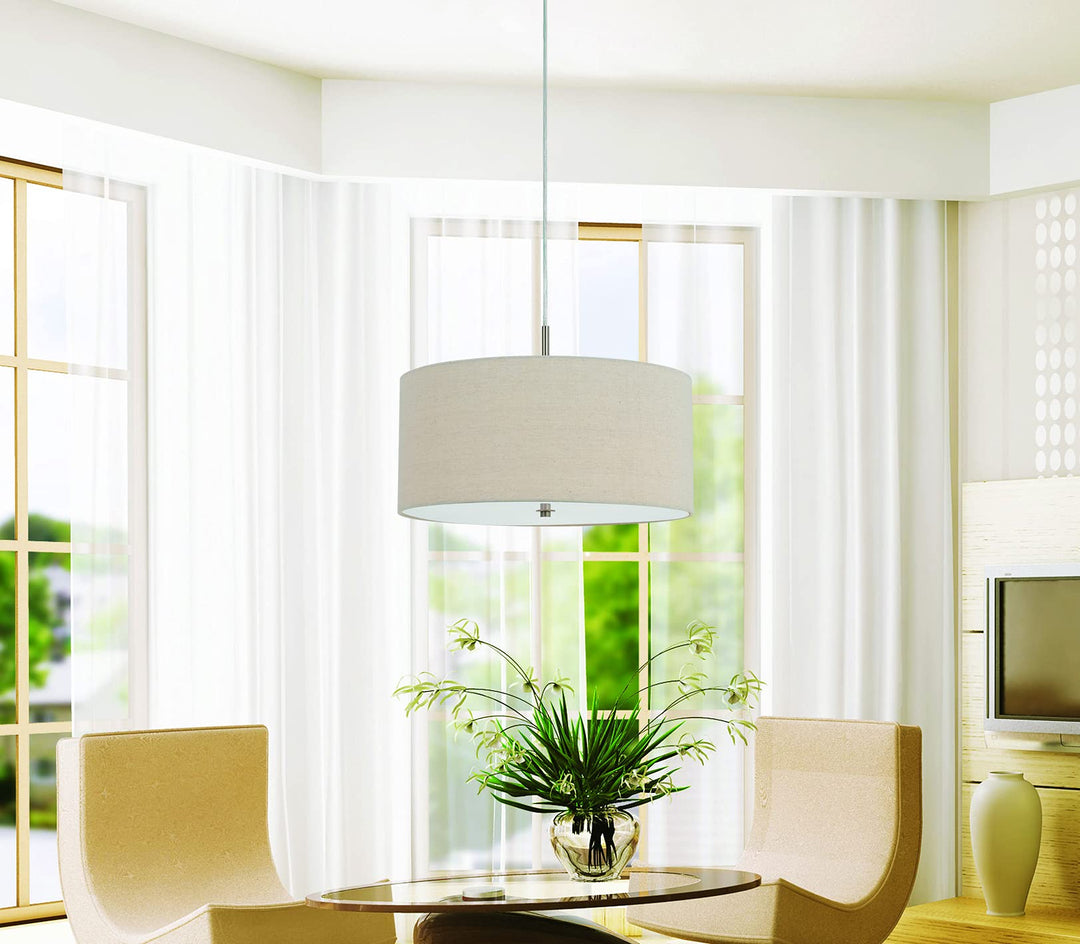 Cal 60W X 3 Addison Linen Drum Pendant Silver (FX-3628-1P) - Diamond Home USA