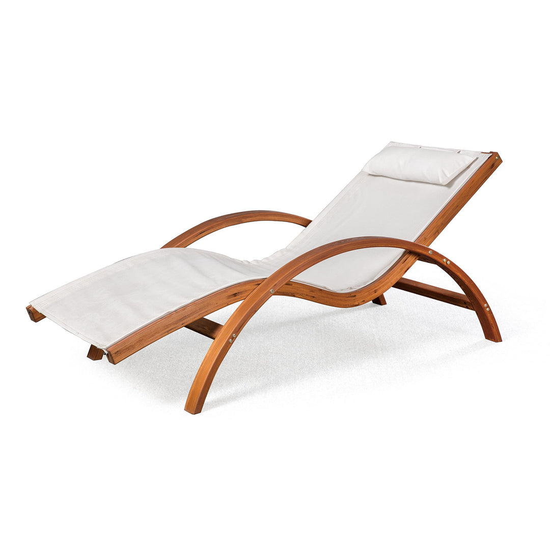 Breeze Luxury Lounger with Wood Frame Champagne Beige Solid Modern