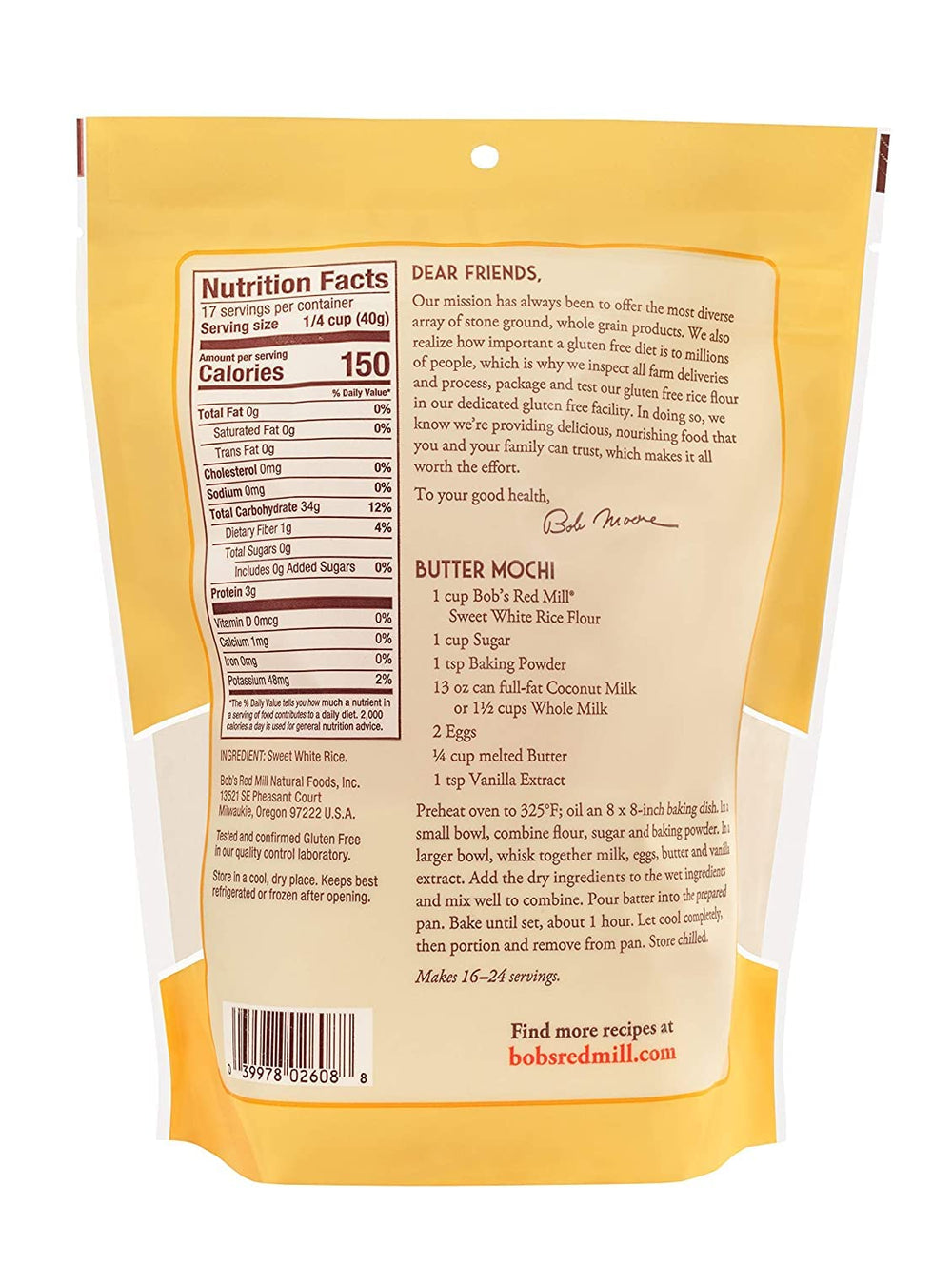 Bob's Red Mill Sweet White Rice Flour 25 Pound - Diamond Home USA