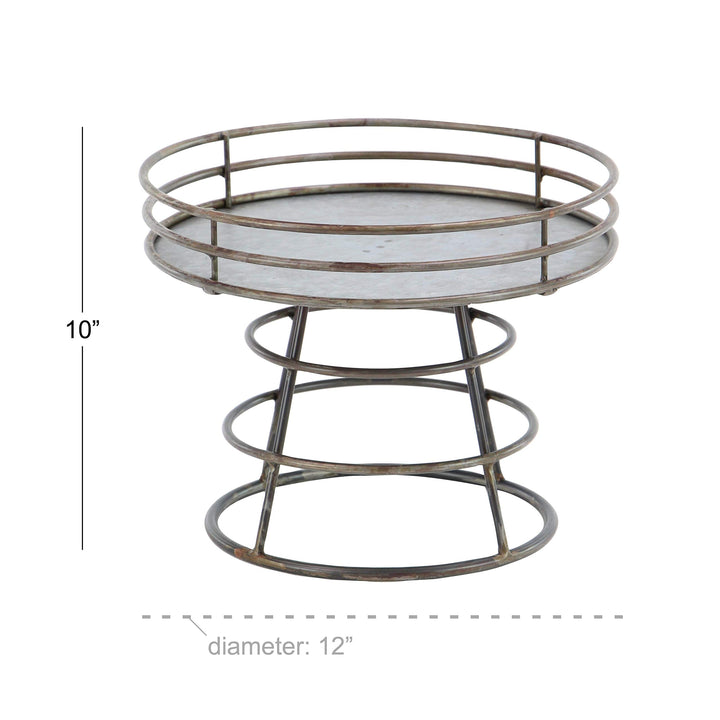 Industrial Iron Round Silver Tray Stand Farmhouse Antique - Diamond Home USA