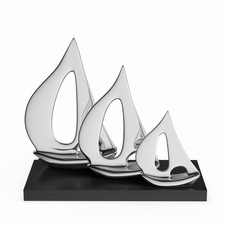 Glossy Aluminum 3-Sailboat Decor Black Silver Casual Acacia Metal Antique - Diamond Home USA