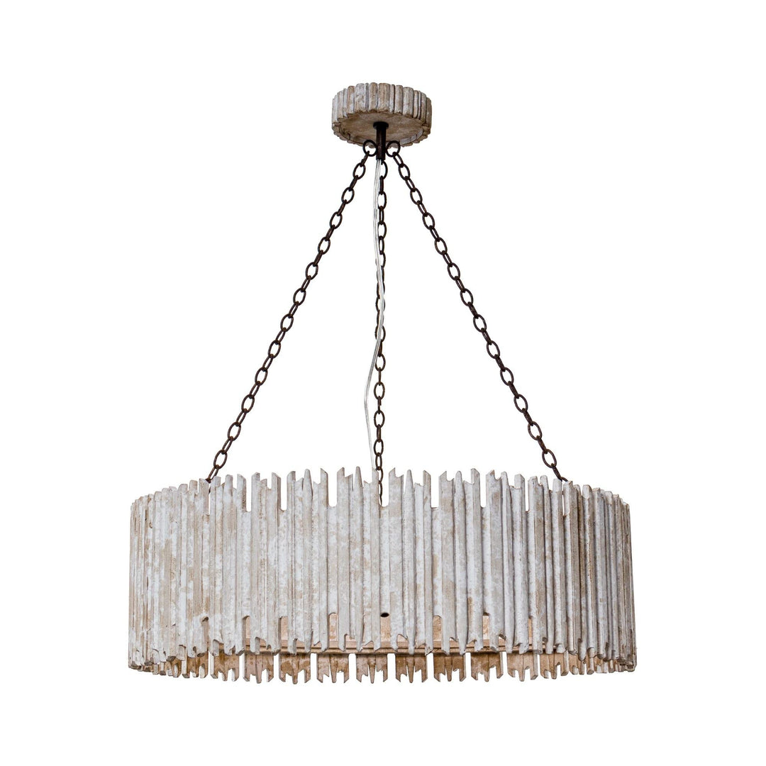 Distressed White 3-light Wooden Drum Chandelier Farmhouse Metal Wood Dimmable - Diamond Home USA