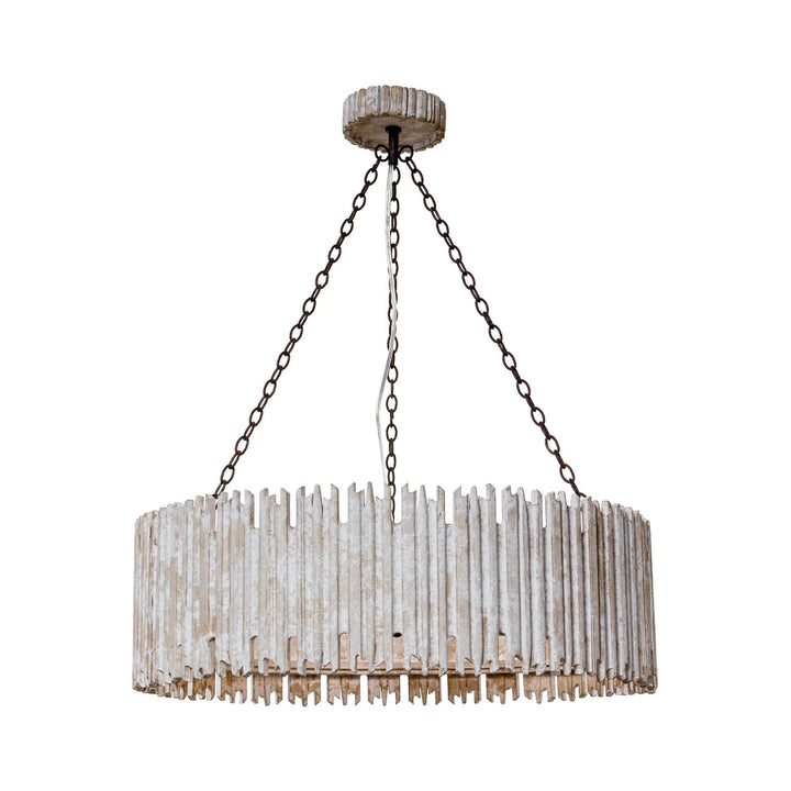 Distressed White 3-light Wooden Drum Chandelier Farmhouse Metal Wood Dimmable - Diamond Home USA