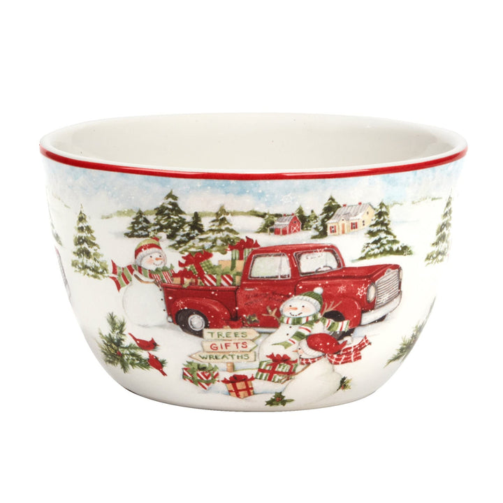 Red Truck Snowman 5.25" Ice Cream/dessert Bowls Set Of 4 Multi Color White - Diamond Home USA