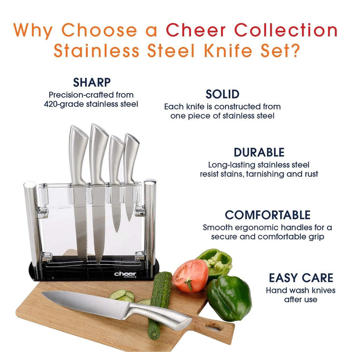 6pc Stainless Steel Kitchen Knife Set With Acrylic Stand 6 Piece - Diamond Home USA