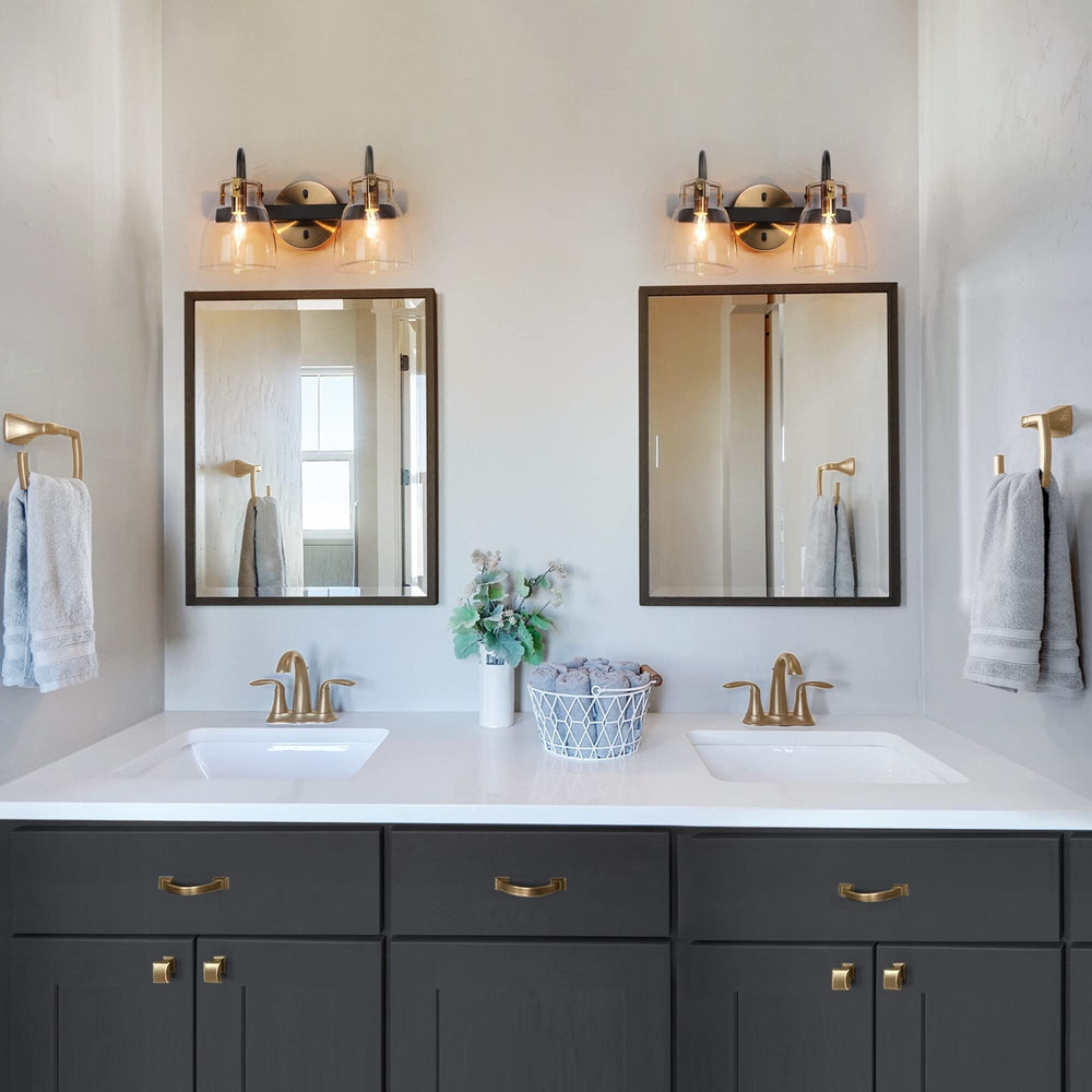 Modern 2-light Brass Gold Orb Glass Bathroom Vanity Lights Black Wall Lighting L - Diamond Home USA