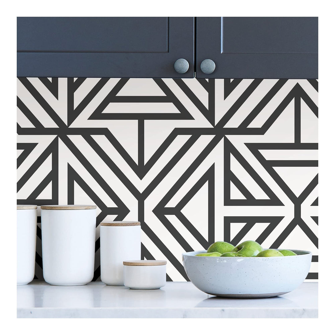 Black Linear Peel Stick Wallpaper X 20.5in Geometric Modern Contemporary Vinyl - Diamond Home USA