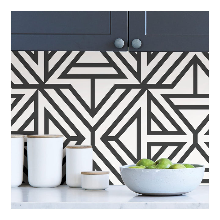 Black Linear Peel Stick Wallpaper X 20.5in Geometric Modern Contemporary Vinyl - Diamond Home USA