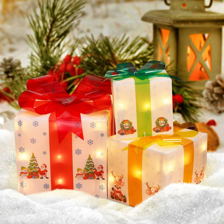 Christmas Decorations Lighted Gift Boxes Set of 3 (Large edium Small) with 50