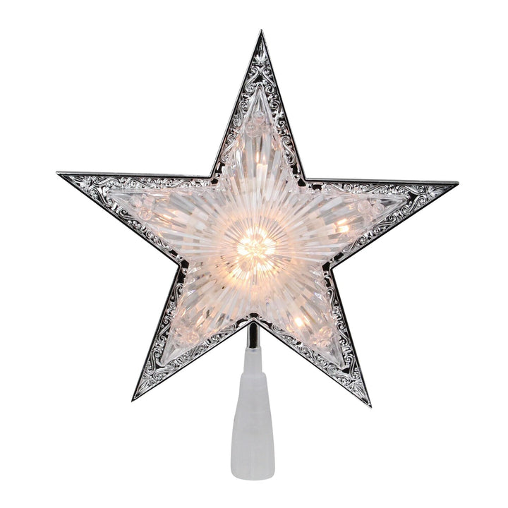 9" Silver and Clear Crystal 5 Point Star Christmas Tree Topper Plastic
