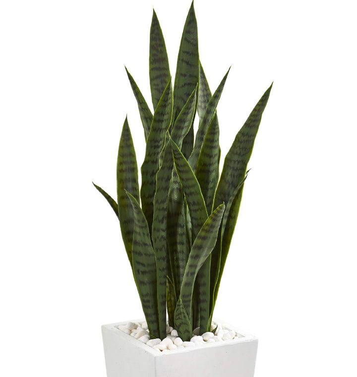 Nearly Natural 4’ Sansevieria Artificial White Tower Planter Silk Plants Green - Diamond Home USA