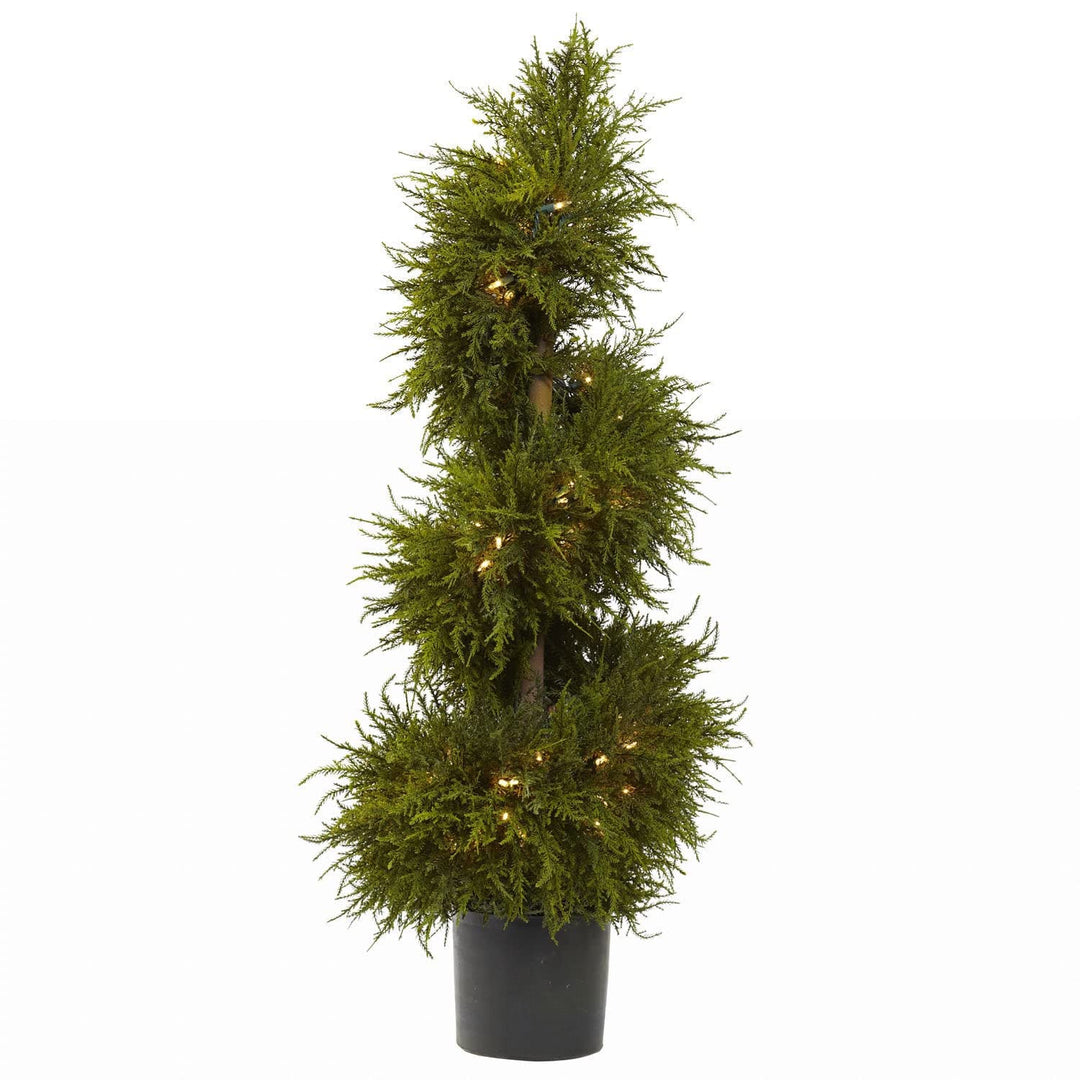43-inch Cedar Spiral Topiary with Lights Decorative Plant