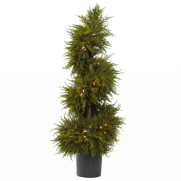 43-inch Cedar Spiral Topiary with Lights Decorative Plant
