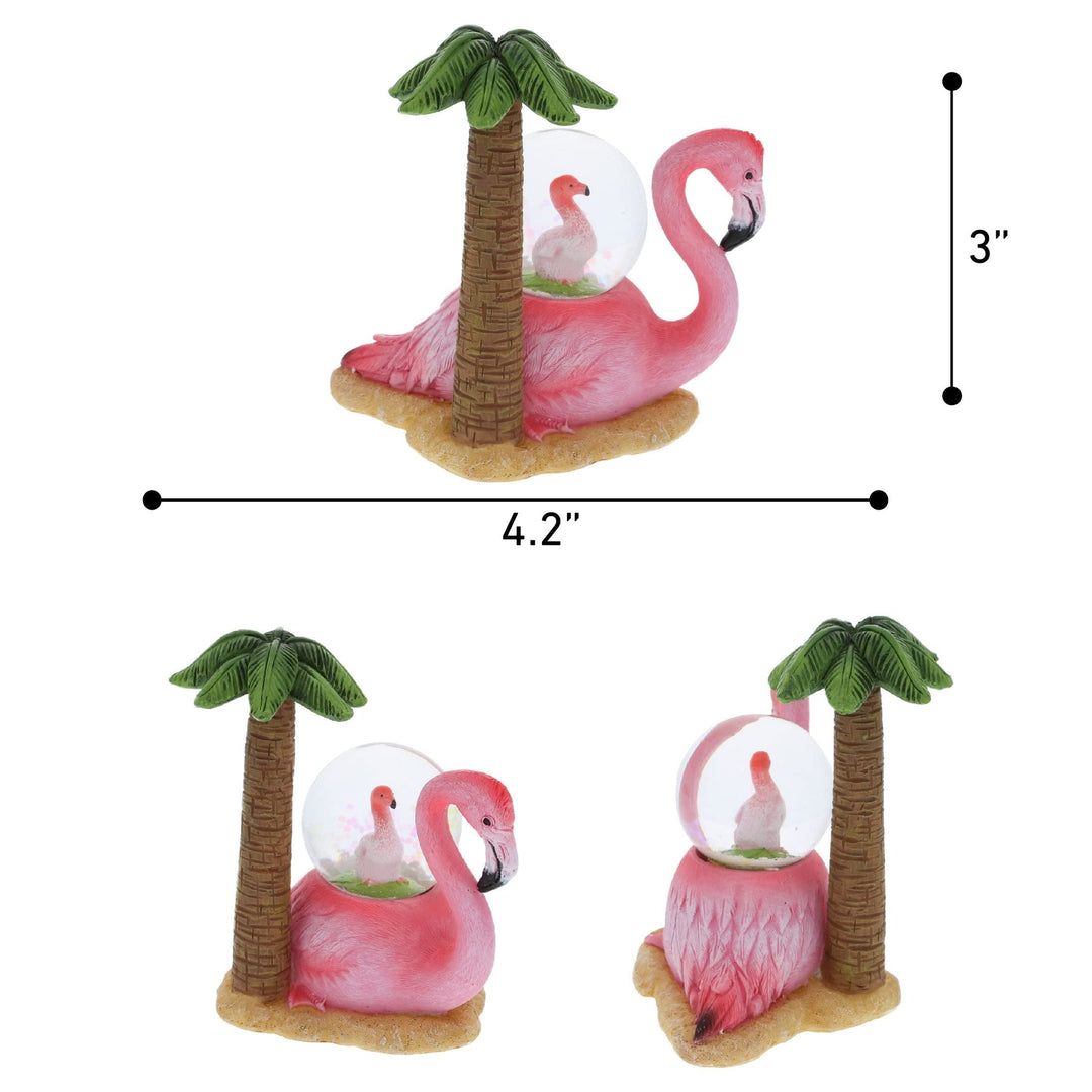 Flamingo Snow Globe Figurine with Sparkling Glitter 4.2lx3w3.4h Inches Green - Diamond Home USA