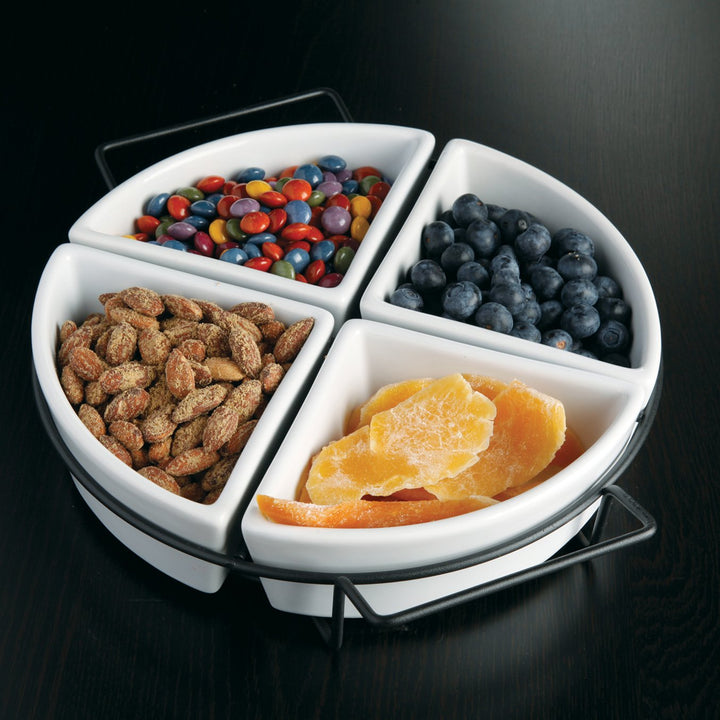 Gibson Elite Gracious Dining Dinnerware 4-Section Tray Set with Metal Rack White - Diamond Home USA