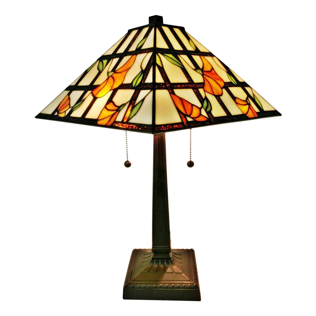 Amora Vintage Tiffany Table Lamp - Linear Floral Table Night Light - Yellow