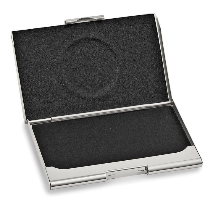 Nickel-Plated Business Card Case with Circle of crylic Crystals and Engraving - Diamond Home USA