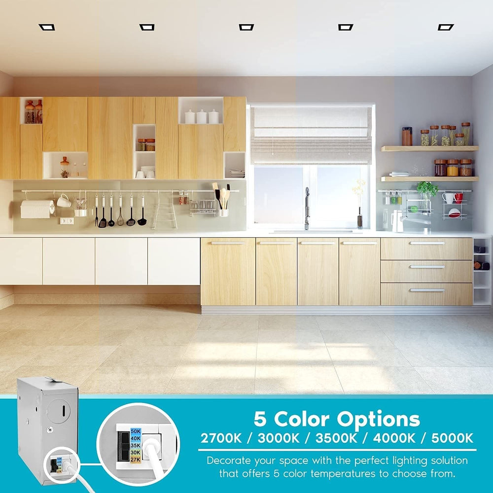 6" Ultra Thin Square Led Recessed Light 5 Color Options Dimmable 12w Wet Rated - Diamond Home USA