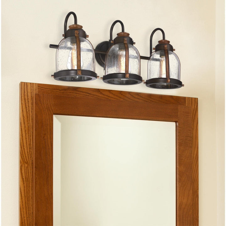 Three-light Oil-rubbed Bronze and Barnwood Indoor Wall Fixture Brown Farmhouse