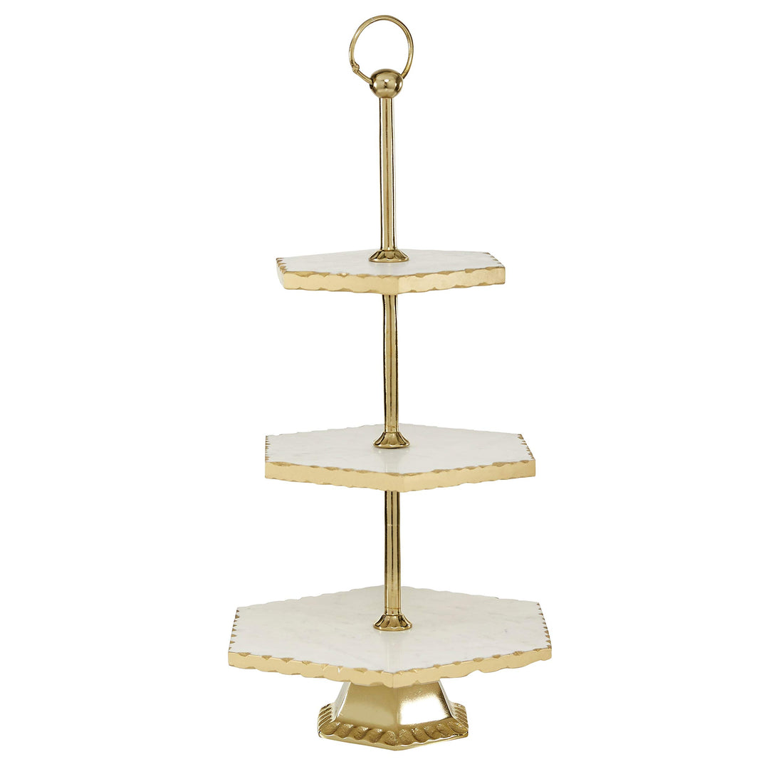 Hexagon 3-Tier Gold and White Marble Tray Stand 12" X 23" 12 X 11 22 Multi Color - Diamond Home USA