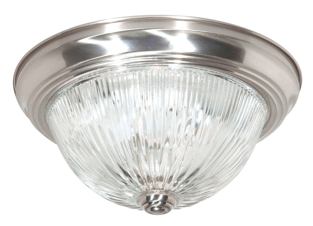 NUVO SF76/610 Two Light Flush Mount Brushed Nickel/Clear Ribbed Glass