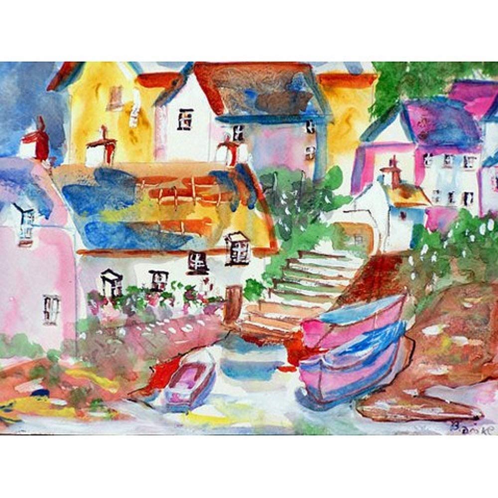 Boats at Steps Door Mat Multi Color Modern Contemporary Nautical Coastal - Diamond Home USA