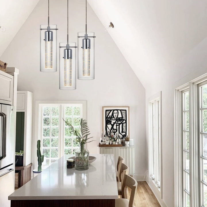 1 Light Single Cylinder Led with Crystal Accents Silver Modern Contemporary - Diamond Home USA