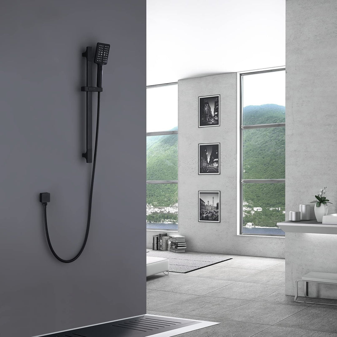 Square 3 Functions Handheld Shower with Slide Bar Black Modern Contemporary
