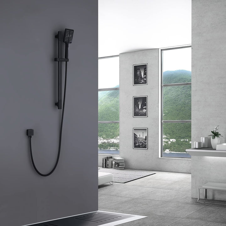 Square 3 Functions Handheld Shower with Slide Bar Black Modern Contemporary