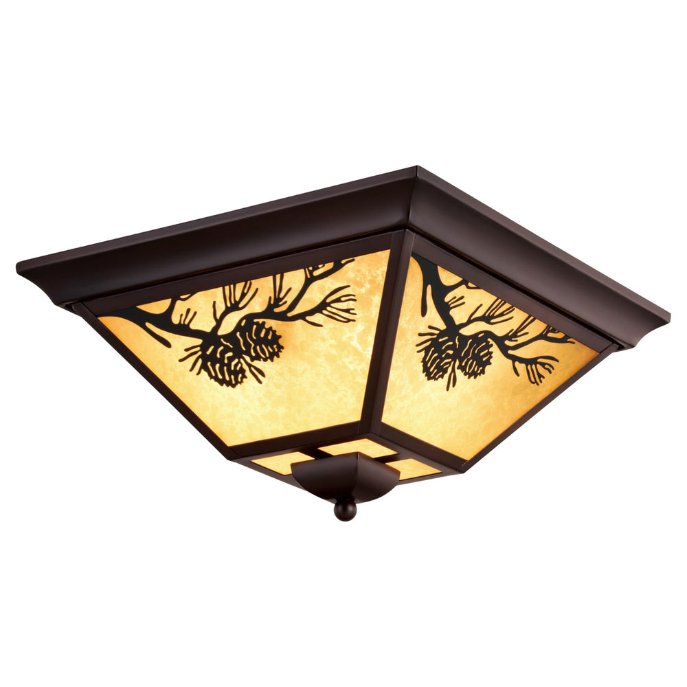Warm Bronze Rustic Outdoor Flush Mount Ceiling Light Pine Cone Motif Amber Glass - Diamond Home USA