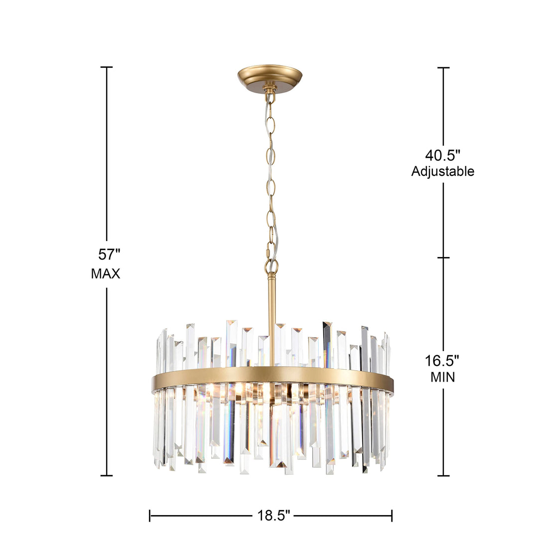 The Lighting Store Casandra 5-Light Drum Crystal Glass Chandelier-Glossy Brass - - Diamond Home USA