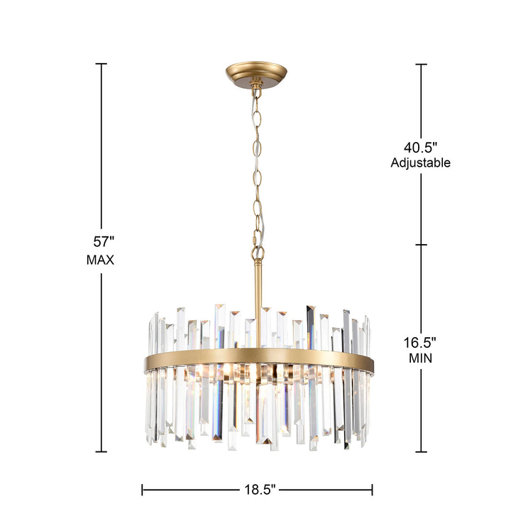 The Lighting Store Casandra 5-Light Drum Crystal Glass Chandelier-Glossy Brass - - Diamond Home USA