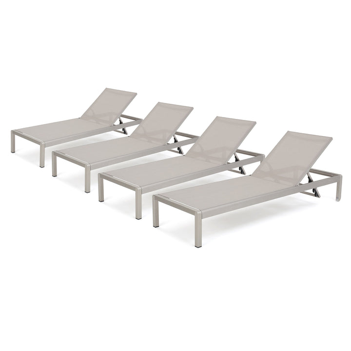 Christopher Knight Home Cape Coral Outdoor Mesh Chaise Lounges 4-Pcs Set Grey