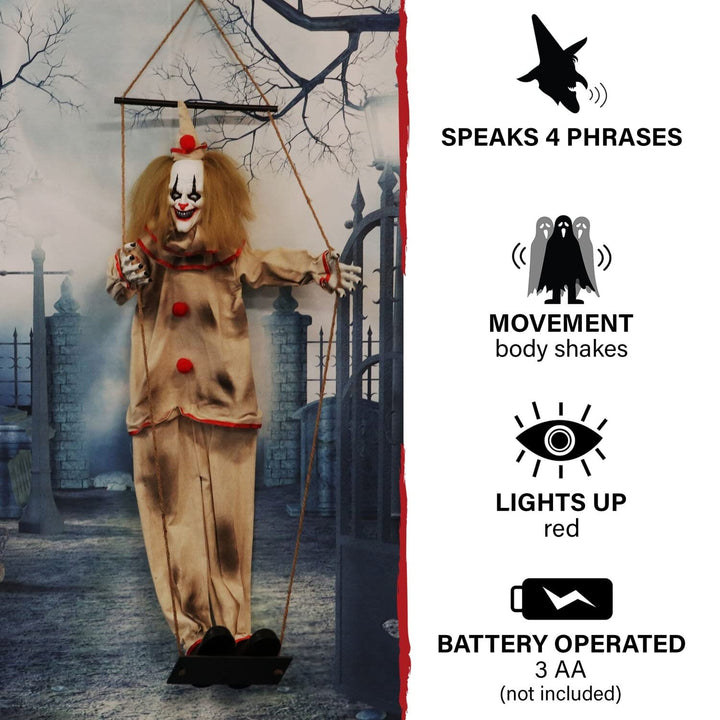 Haunted Hill Farm 55-in. Smalls The Animated Swinging Clown Indoor Or Covered - Diamond Home USA