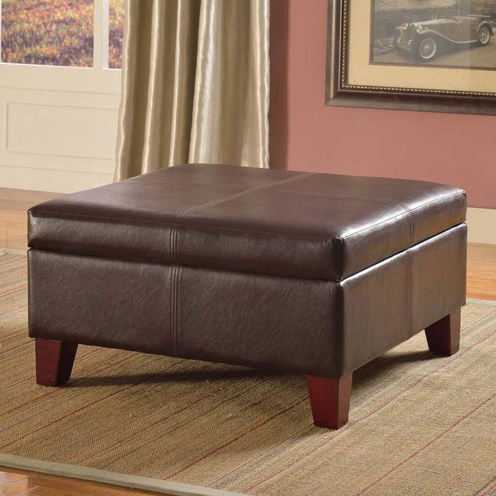 Luxury Large Brown Faux Leather Storage Ottoman Table Living Room Solid