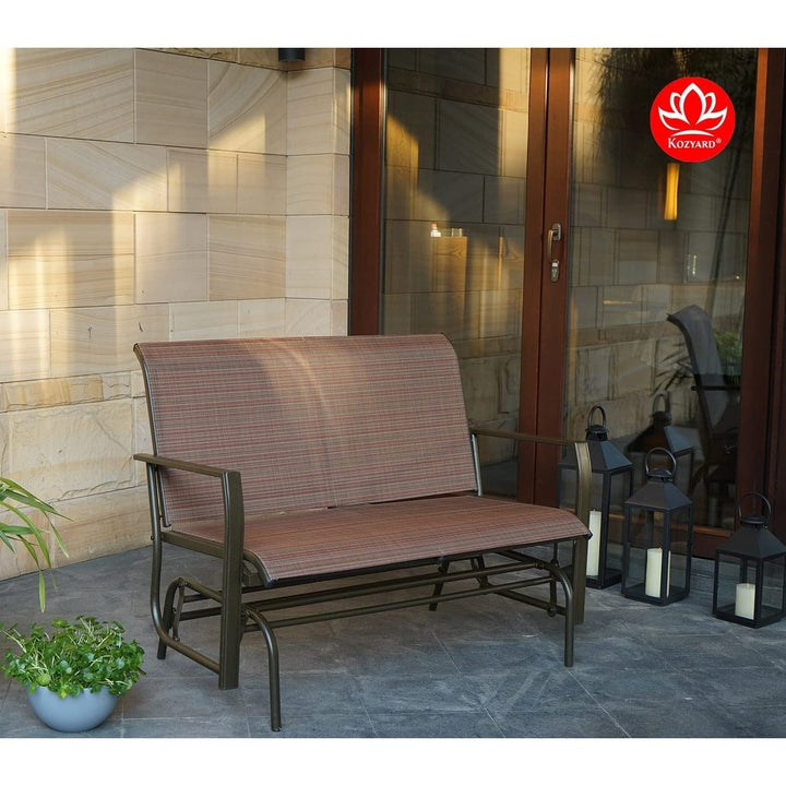 Cozy Two Rocking Love Seats Glider Swing Bench/Rocker with Textilence Tan Metal - Diamond Home USA