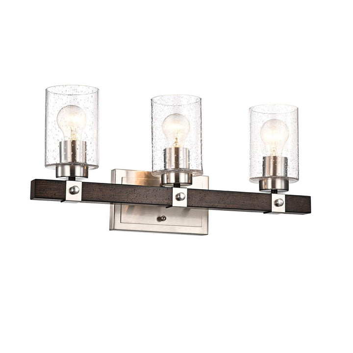 Brushed Nickel and Wood 3-Light Vanity with Glass Sconces Farmhouse Metal - Diamond Home USA